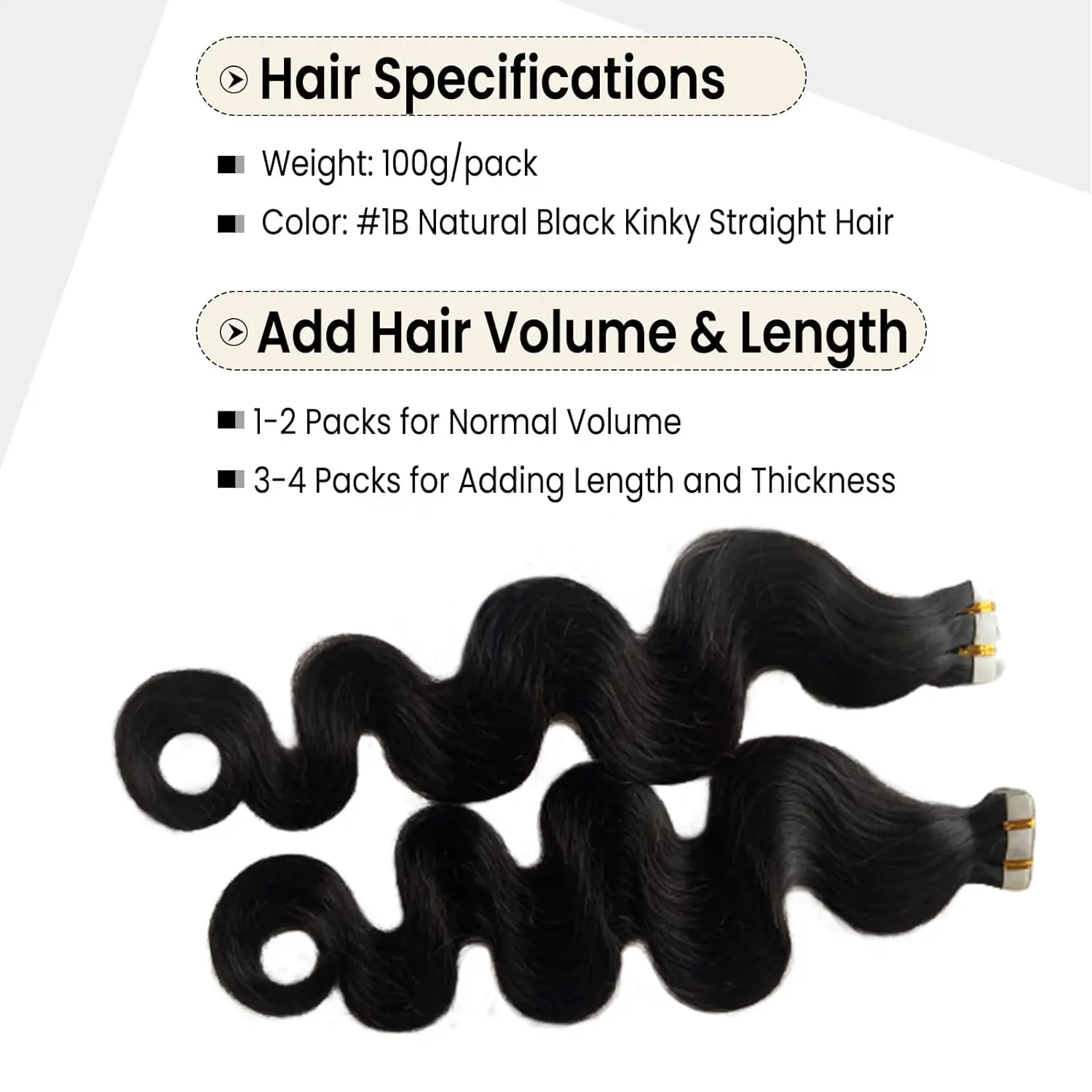 Extensões naturais do cabelo preto para mulheres negras, onda do corpo, trama da pele, cabelo 100% humano, extensões do cabelo Remy, 50g, 20Pcs