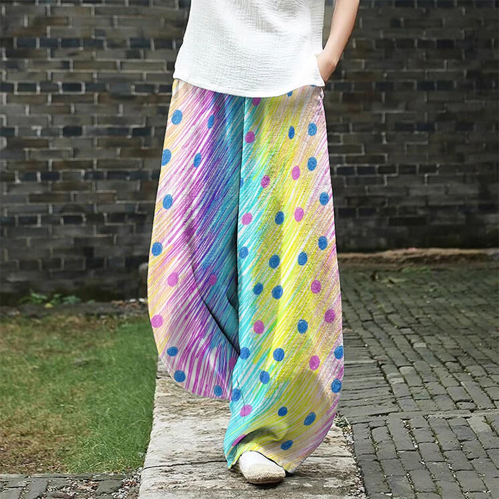 

Women's Colorful Polka Dot Wide Leg Pants Summer Loose Fit Pants Harajuku Lantern Trousers Elegent Boho Wide Leg Casual Pants