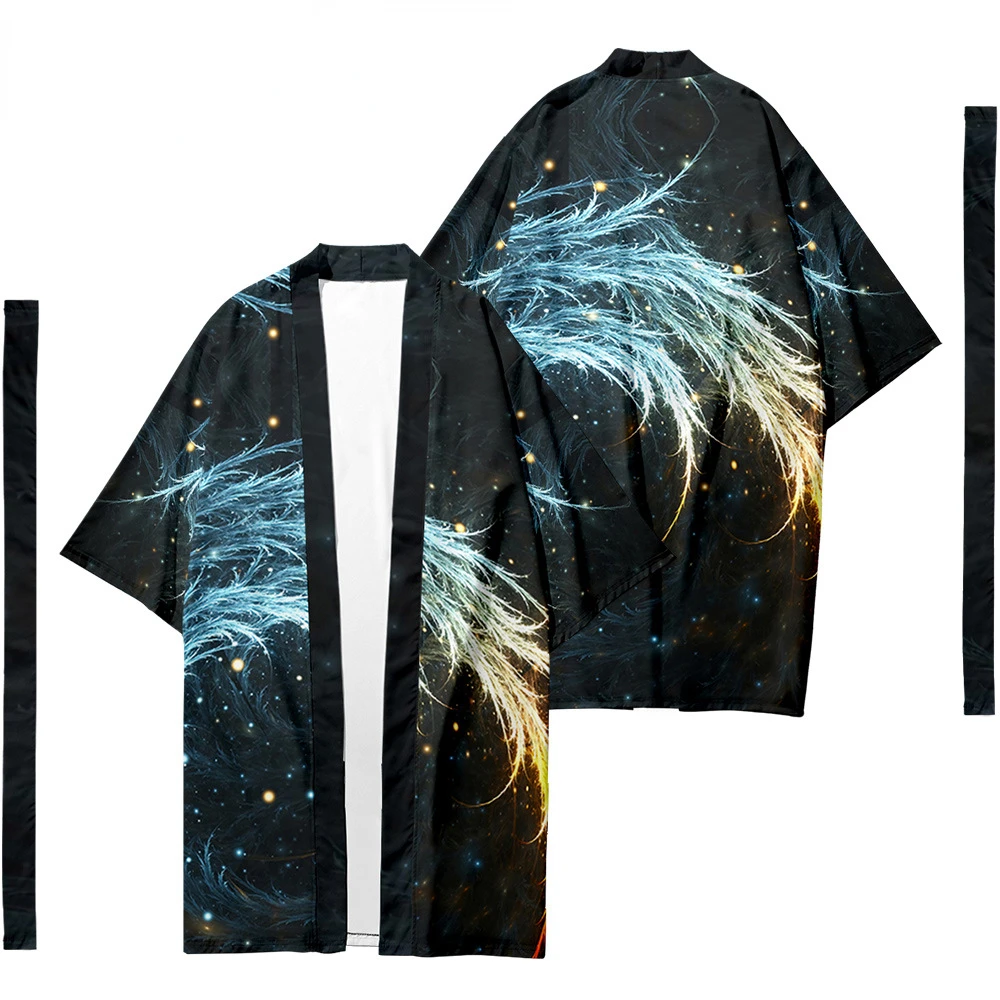 

Long Kimono Men's Cardigan Fashion Women Flame Light Pattern Kimono Shirt Samurai Kimono Costume Yukata Jacket Yukata Cosplay