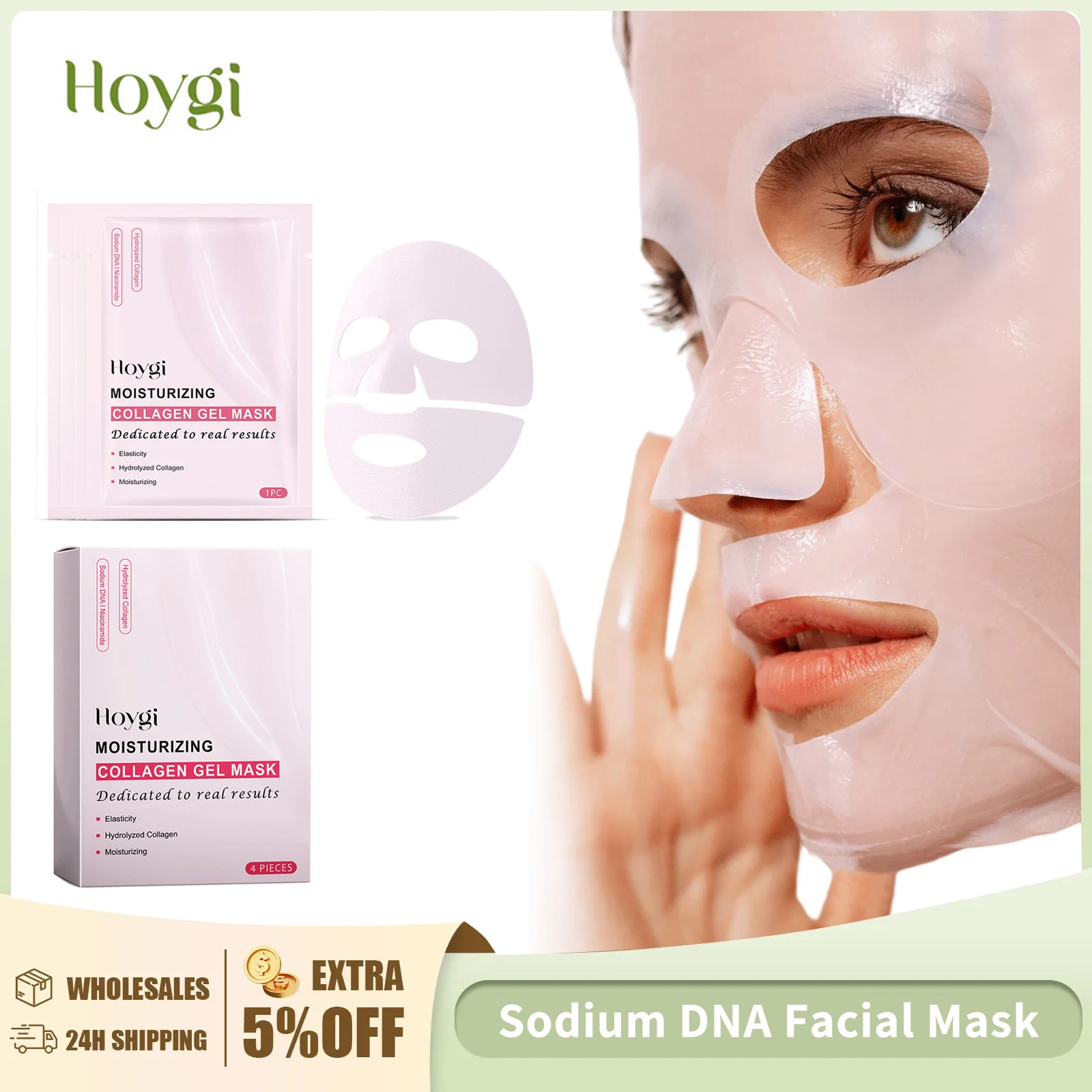 

Hydrolyzed Collagen Sheet Mask Reduce Fine Lines Increase Skin Elasticity Firming Nourishing Shrink Pores Sodium DNA Facial Mask