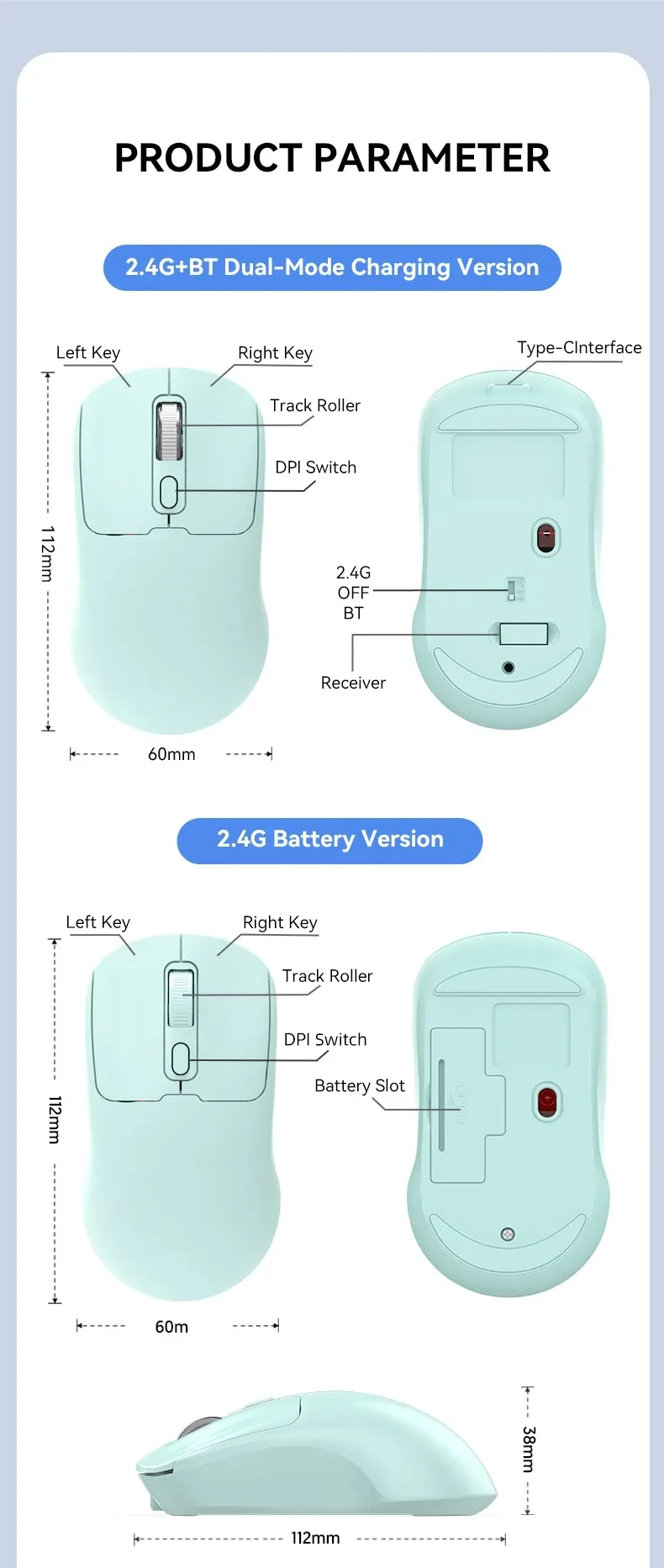 Bluetooth 5.4 Mouse Dual Mode 2.4G Wireless Mouse Rechargeable Slient Mouse Gaming Mouse Ergonomic Mice for PC Laptop Macbook