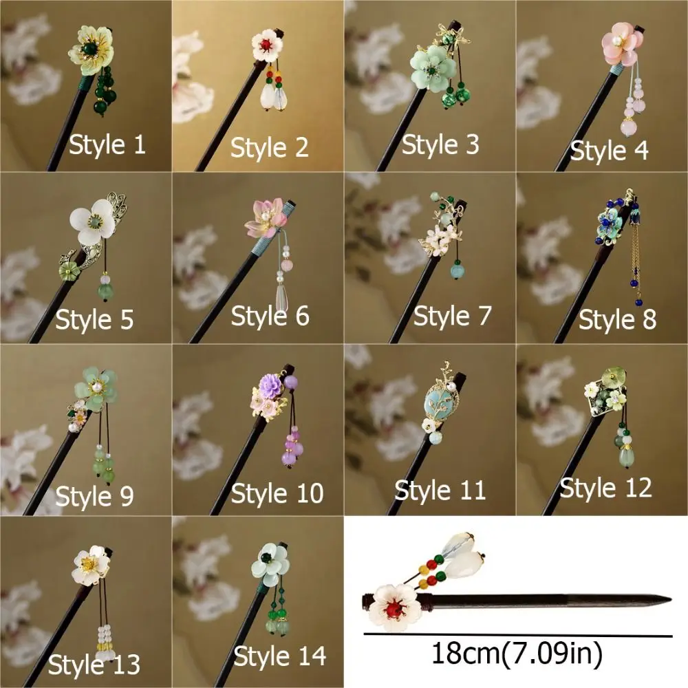 Chinese Style Flower Hair Sticks Retro with Tassel Wooden Hairpin Handmade Hair Fork Hair Chopsticks for Wedding Party - Image 6