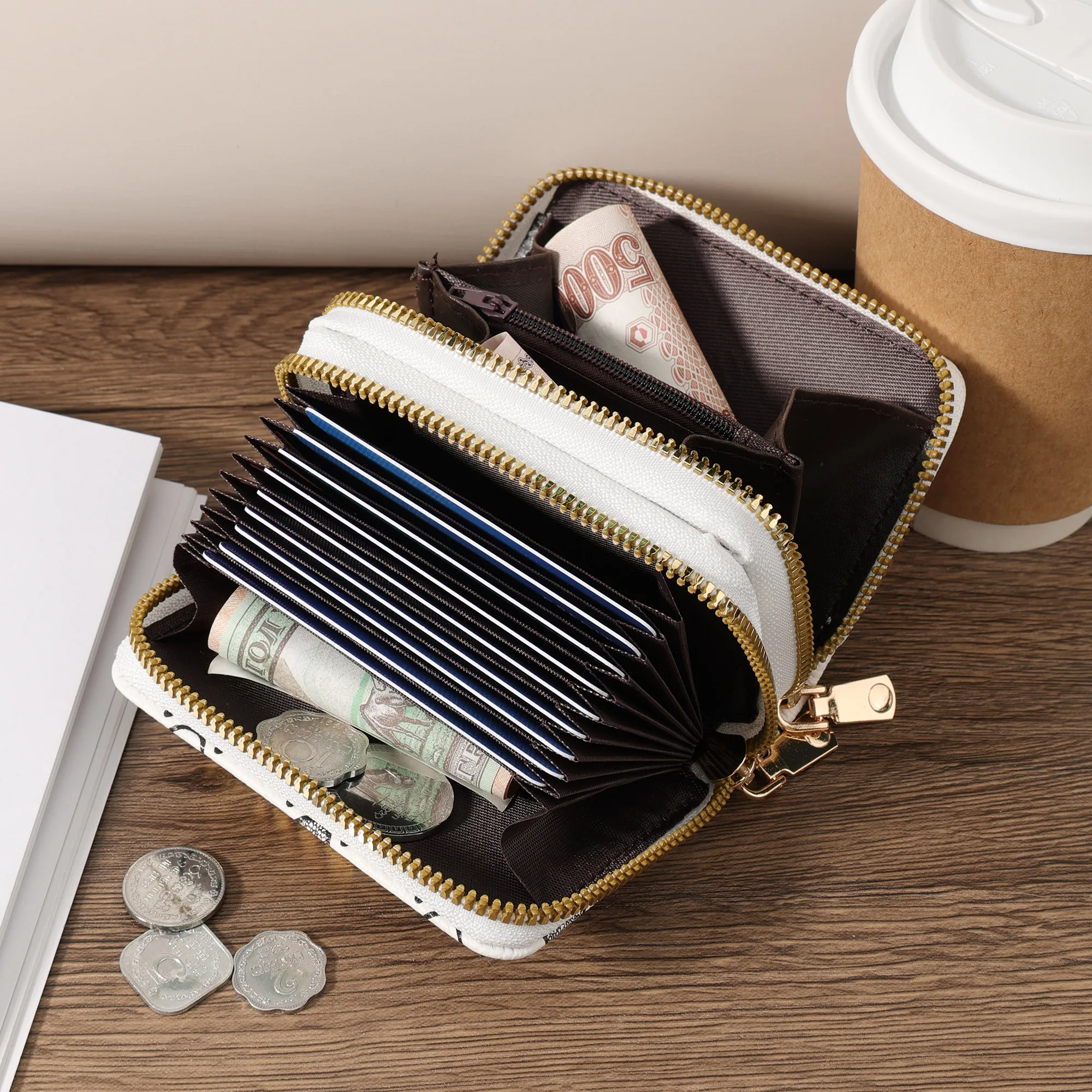 Carteira de moedas minimalista para mulheres, clipe de zíper duplo, bolsa de armazenamento de dinheiro, curta, elegante, multifuncional