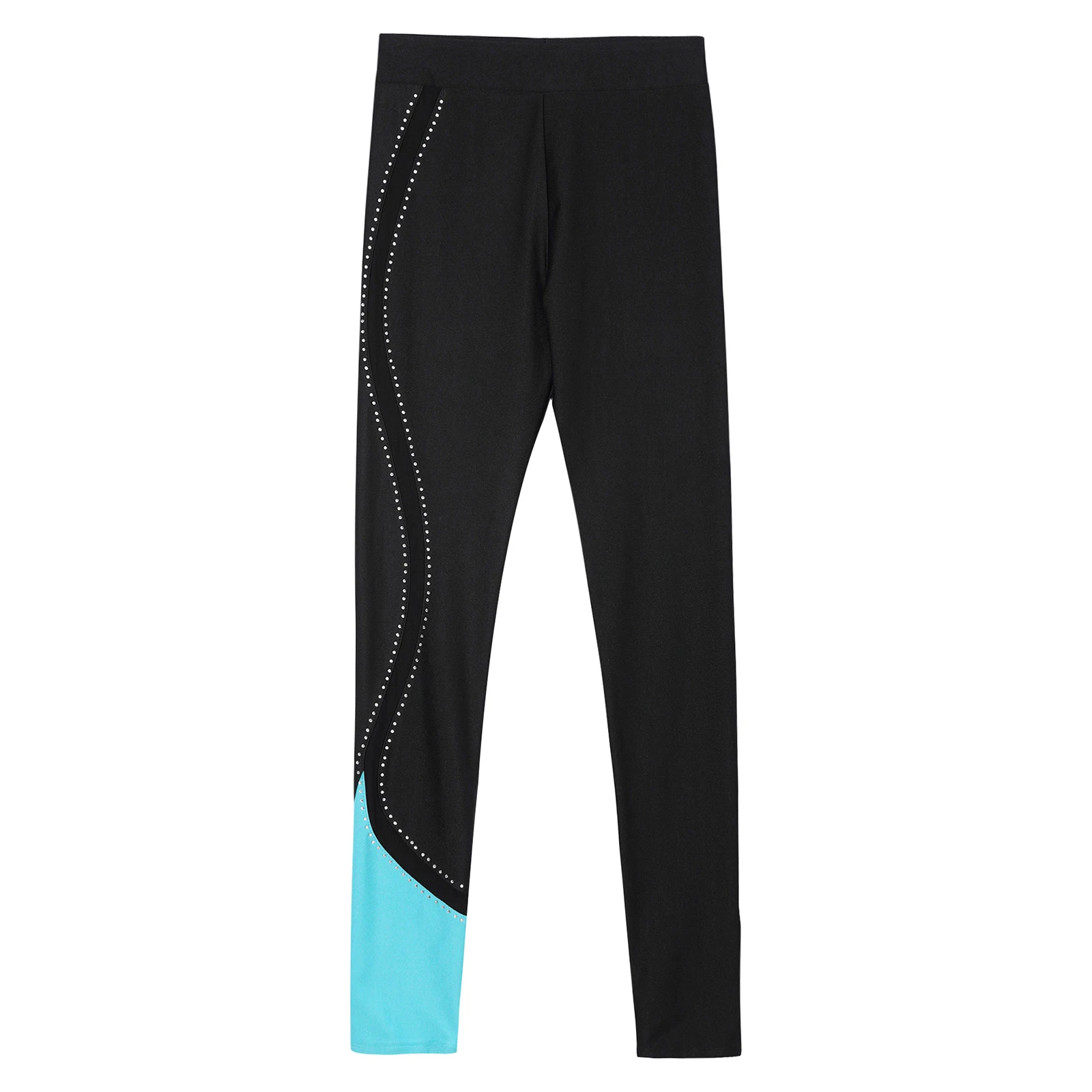 Child Figure Skating Gymnastics Dance Workout Pants Girls Ice Skating Leggings Kids Shiny Rhinestones Sheer Mesh Splice Trousers