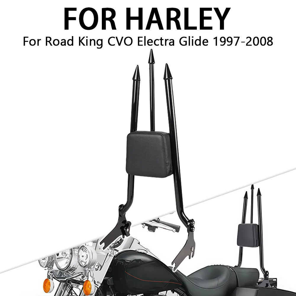 

Black Motorcycle Accessories Rear Passenger Backrest Sissy Bar Leather Pad Fit For Harley Road King CVO Electra Glide 1997- 2008