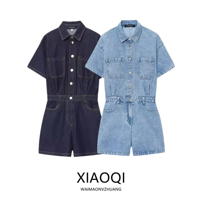 

Women's Commuter Design Versatile Denim Overalls 270835 mid Waist ort Pants Other Fabric Casual Faionable One-Piece Suit