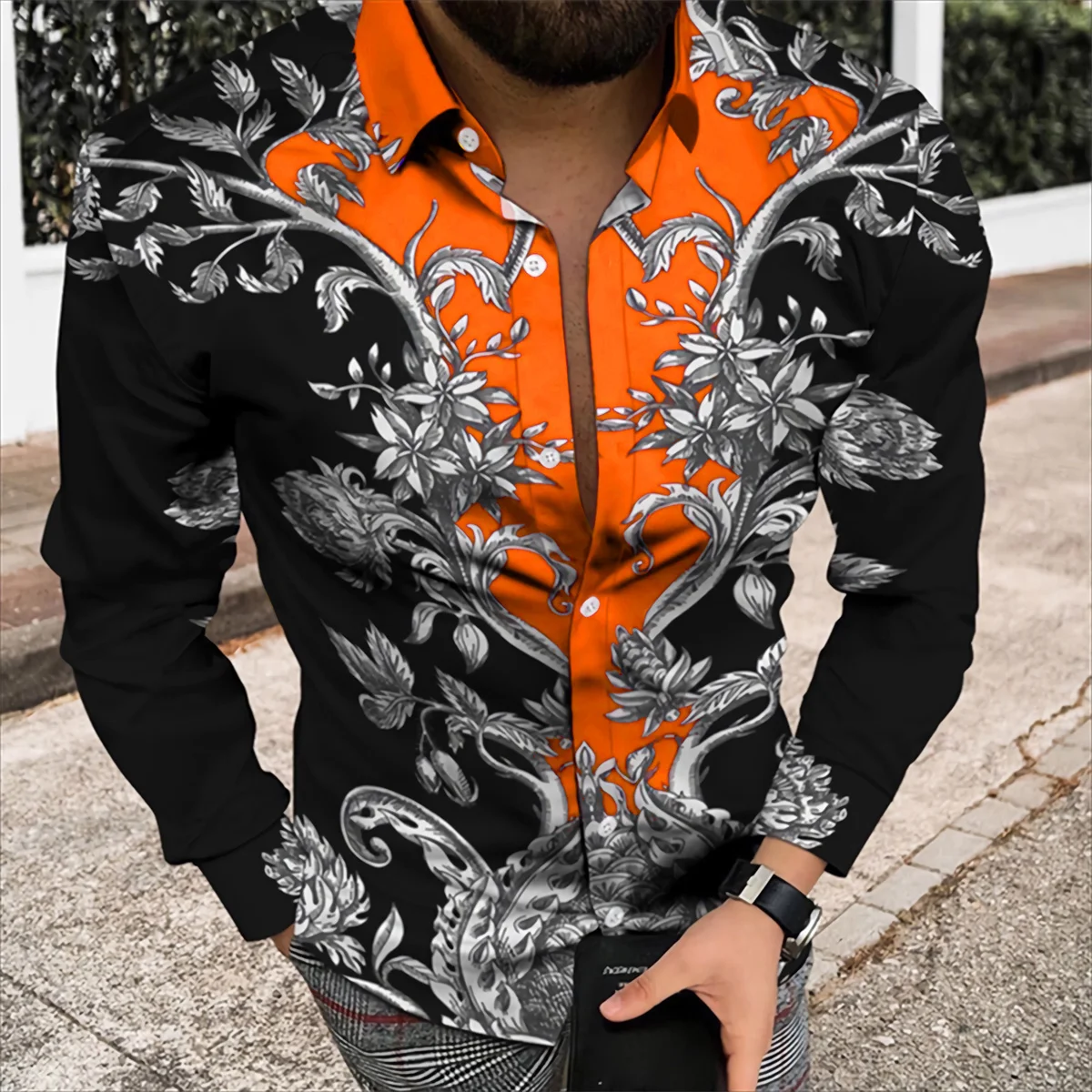 Men\'s Long Sleeved Printed Shirt, Holiday Party, Outdoor Fashion, Luxury Top, Plus Size S-6XL, Designer, High Quality