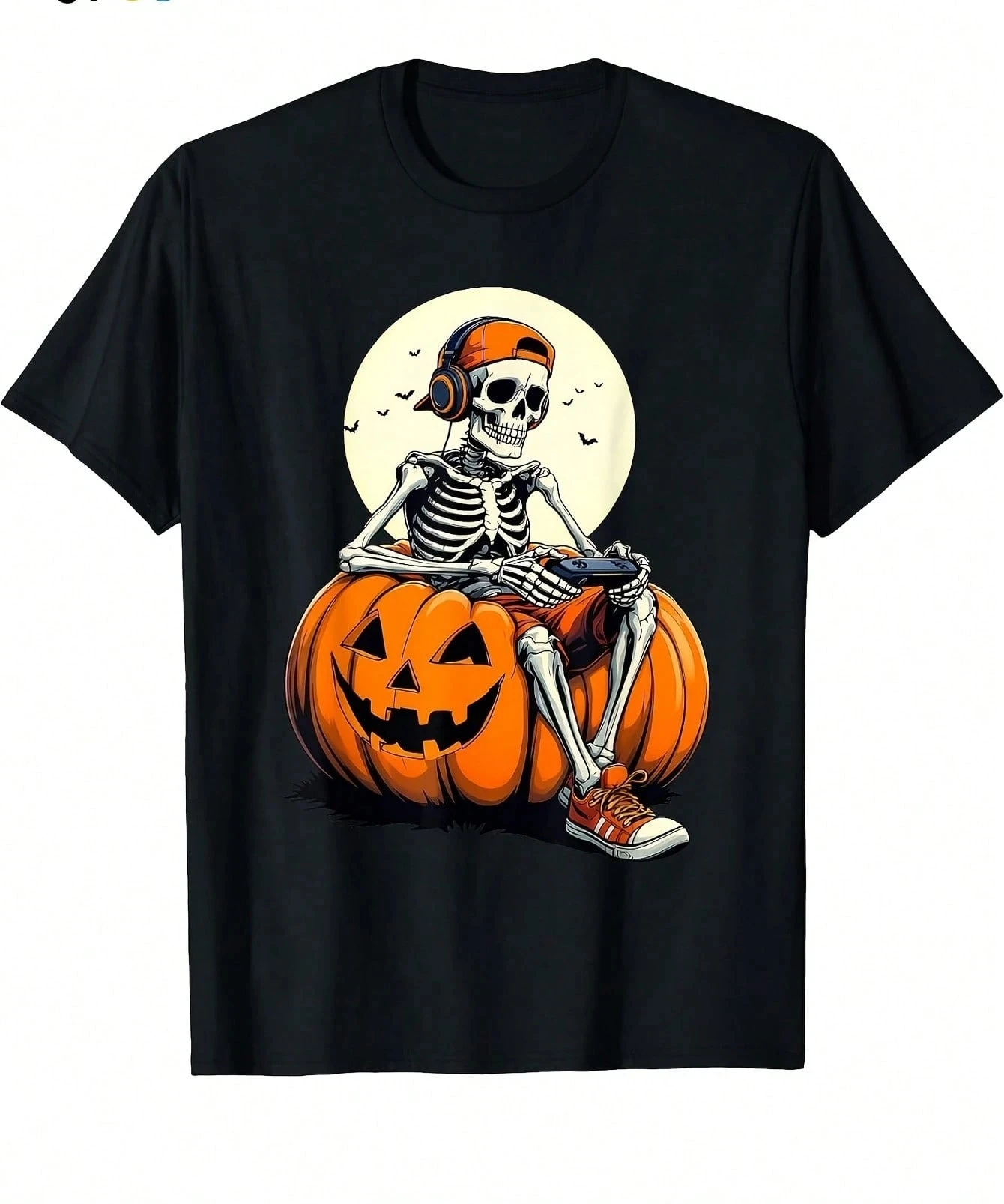 2026 New Halloween Family Matching Oversized Unisex Streetwear TShirt Gamer Skeleton Headset Game Controller Cartoon GraphicTee