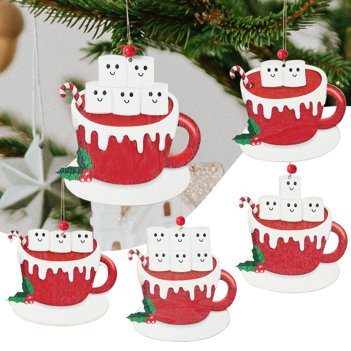 Christmas coffee cup Wooden Pendant Merry Christmas Decoration For Home 2024 Navidad Noel Xmas Tree Ornament Decor New Year 2025