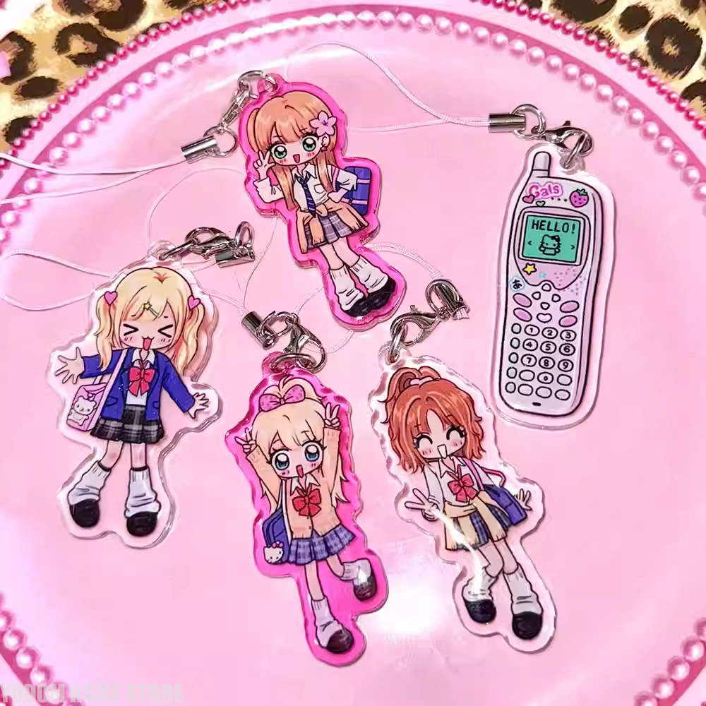High-Quality Showa Era Schoolgirl Acrylic Keychain Vintage Japanese Anime Style Charm for Backpack, Handbag & Phone Accessory