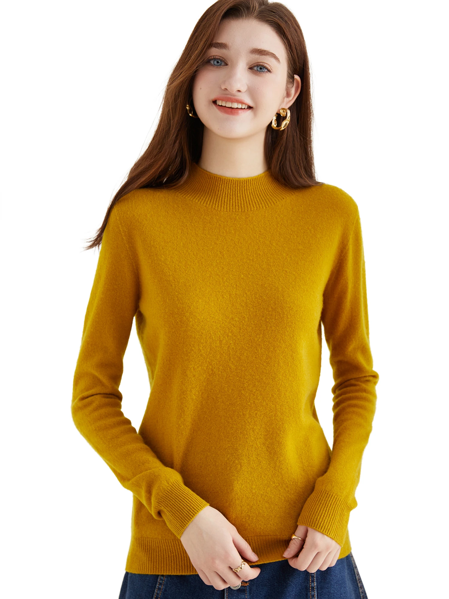 Suéteres de cuello alto para mujer, Jersey de punto de lana 100%, Jerseys de manga larga, ropa de invierno, novedad de 2023