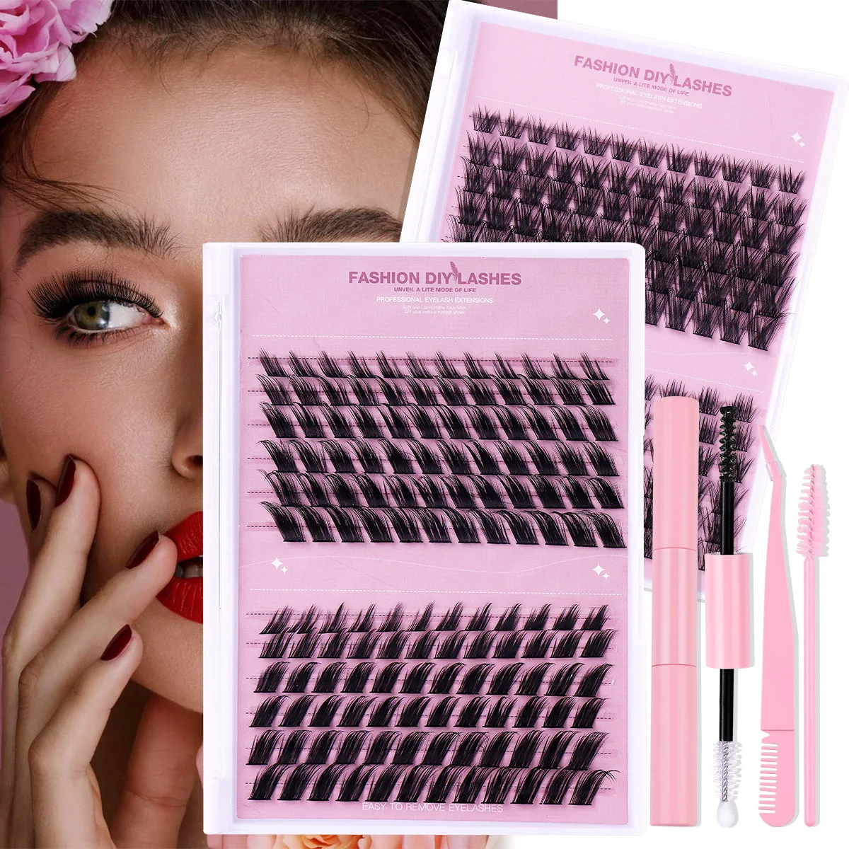 

144 Cluster DIY False Eyelashes Large Capacity Oblique Soft Eye lashes Self-grafting Eyelash Glue Brush Twezeers Suit Wholesale