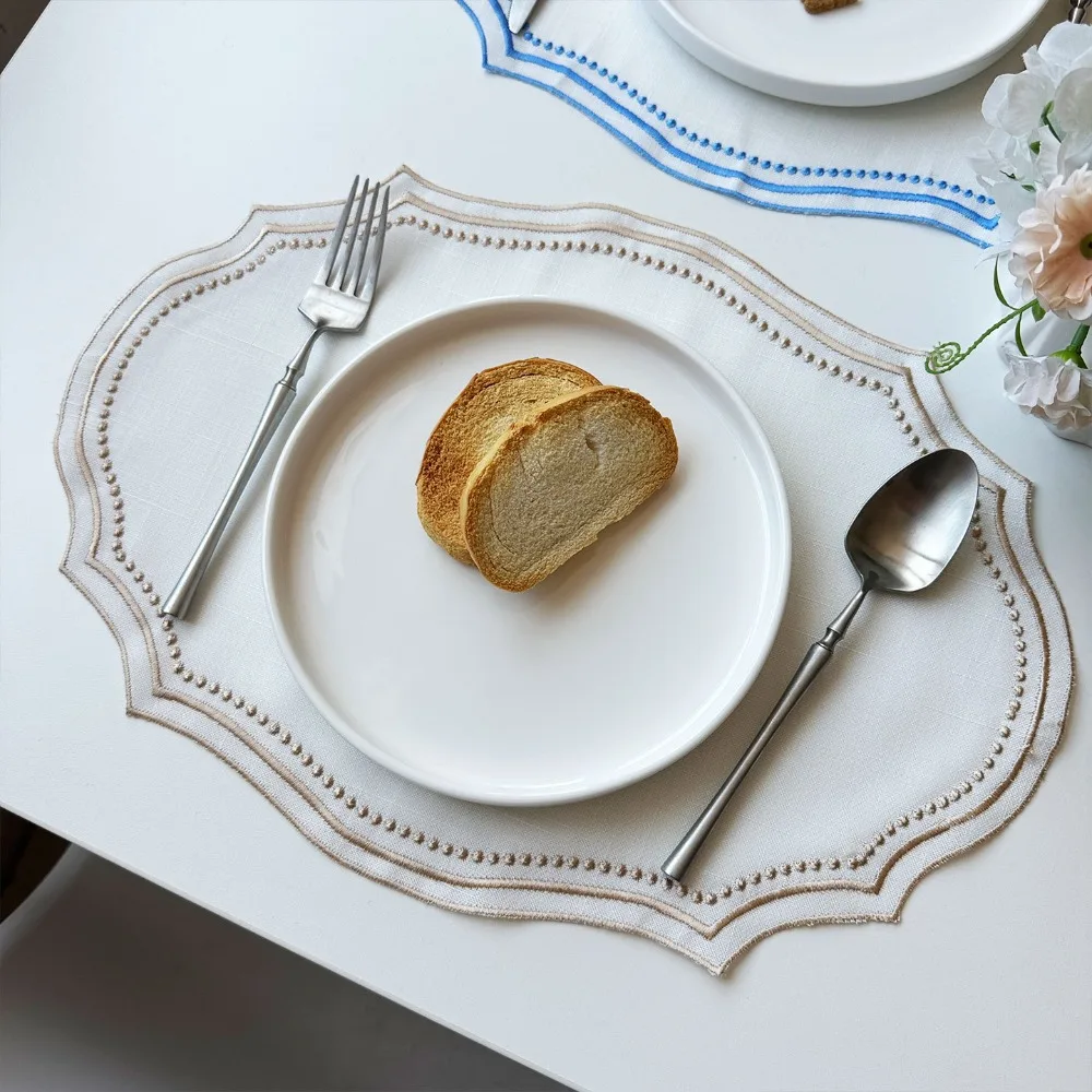Vintage Placemat Napkins Embroidered Fabric Washable Decorative Table Mat Imitation Cotton Linen French Lace Table Place Mat
