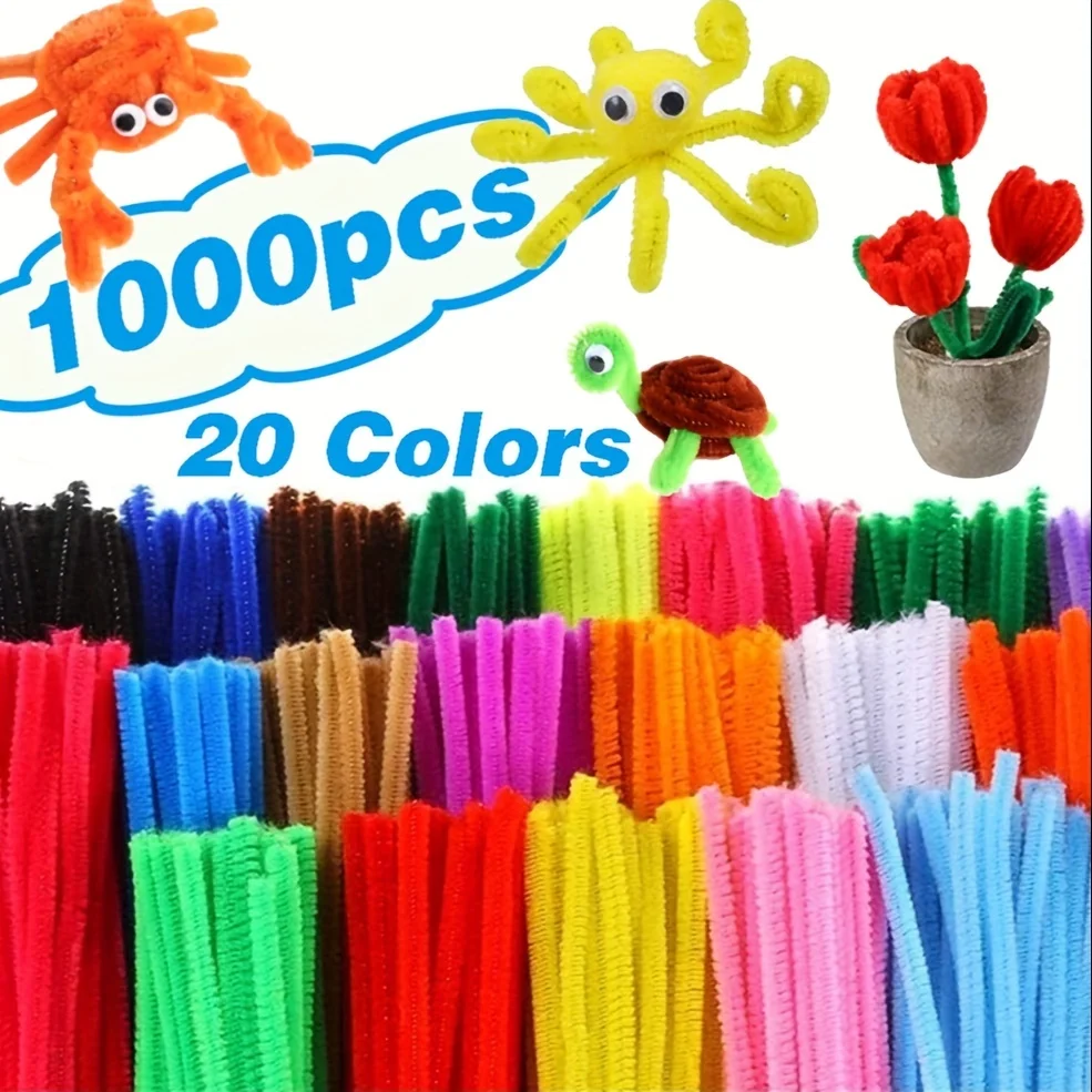 1000 Pcs Pipe Cleaners Assorted 20 Colors for Kids Art DIY and Crafts Projects and Decorations Limpia Pipas Para Manualidades