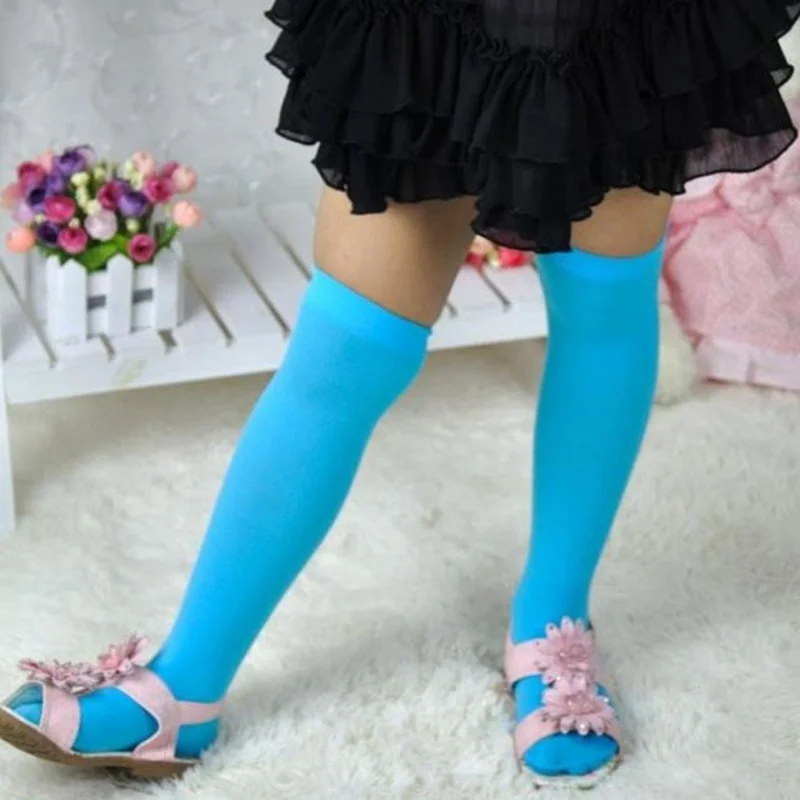 Girls Cute Knee High Socks Uniform Tube Cotton Candy Color Solid Long Stockings 3-12 Years