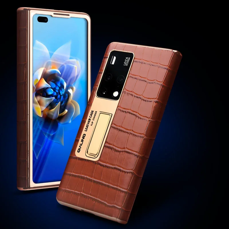 

QIALINO Case for Huawei Mate X2 Genuine Leather Business Luxury Folding Screen Flip Cover Protective Crocodile Case for Mate X2