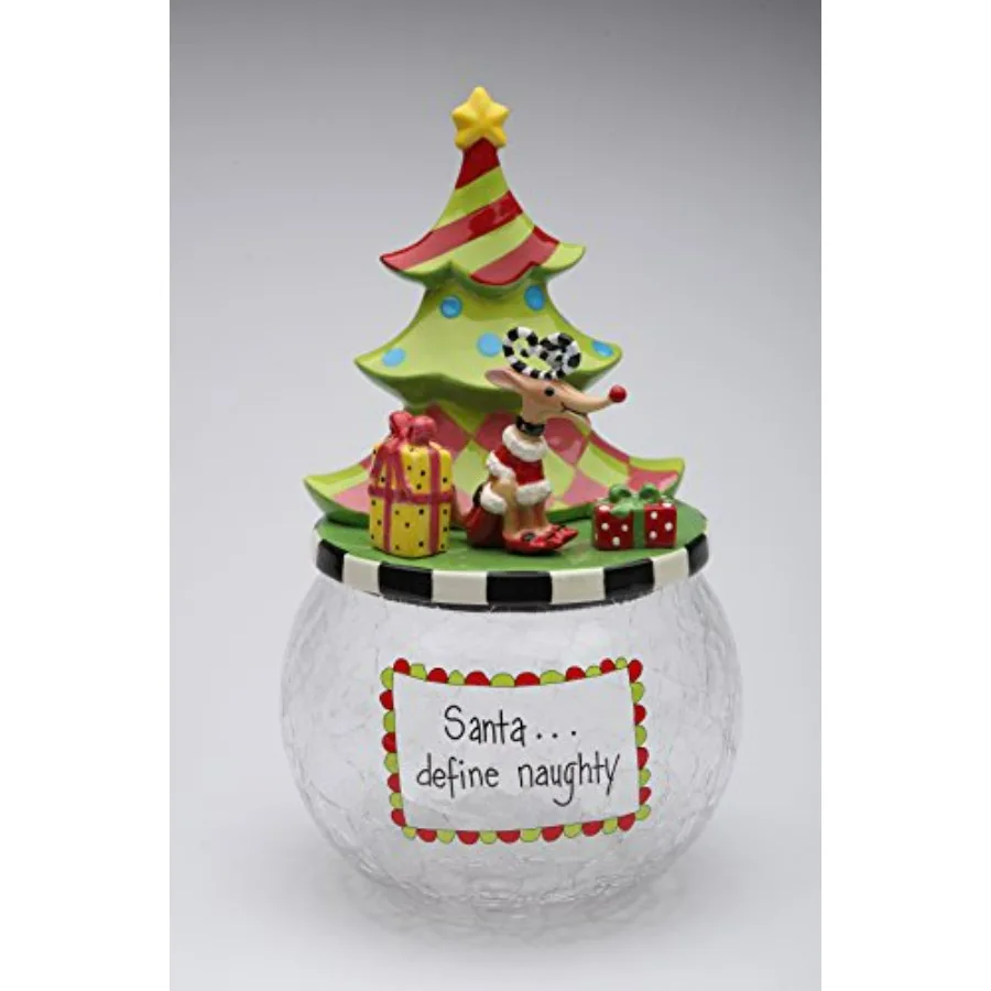 

62671 Dollymama's Christmas Reindeer By Christmas Tree Glass Cookie Jar 105 8 H Festive Holiday Decoration and Storage Solution