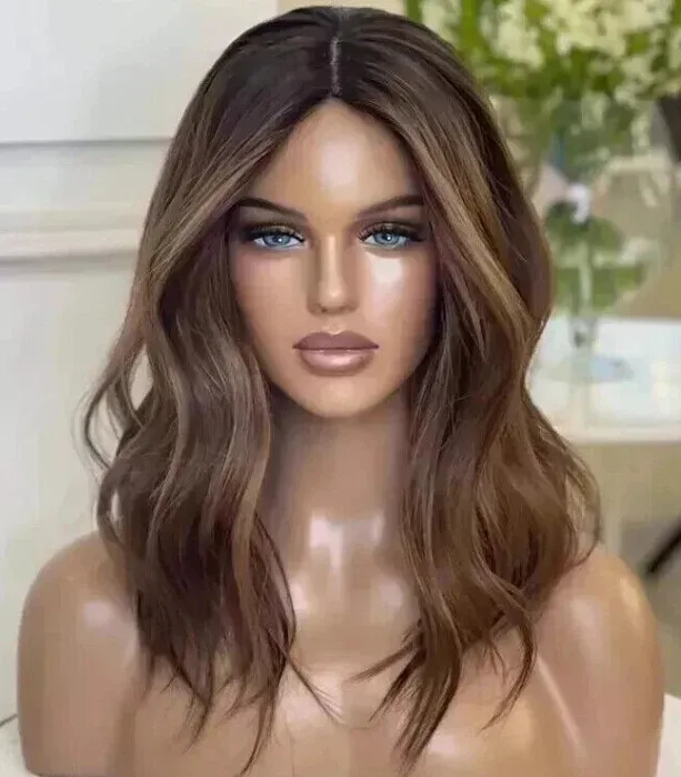

Hair New Fashion Layered Light Brown Wavy Women's Full Wigs 20 Inch