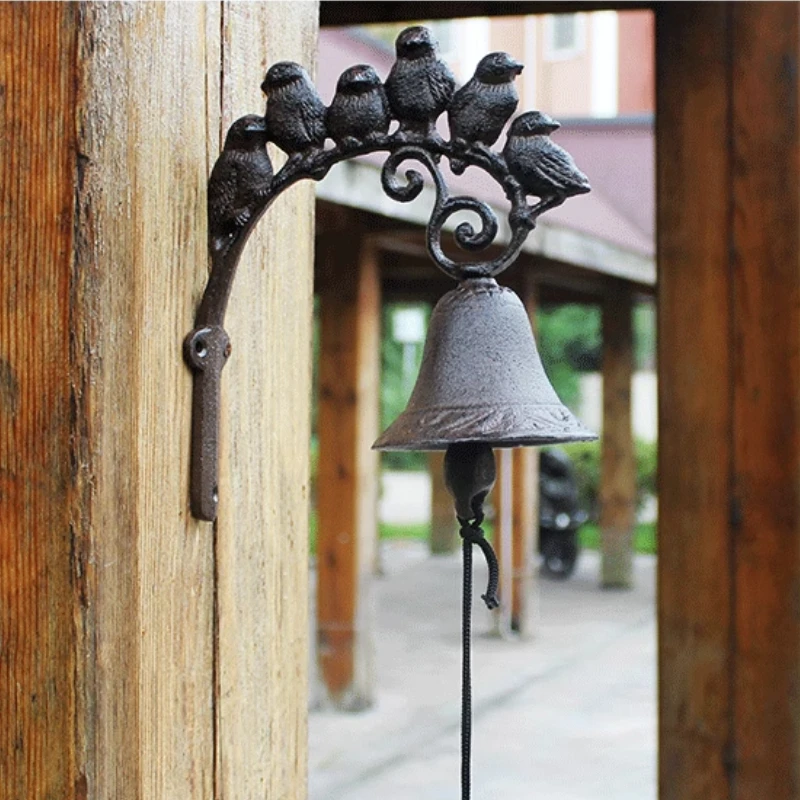 

Retro Outdoor Door Bell Large Cast Iron Six Bird Doorbell Wall Mounted Metal Door Bell for Farm House Courtyard Decorative