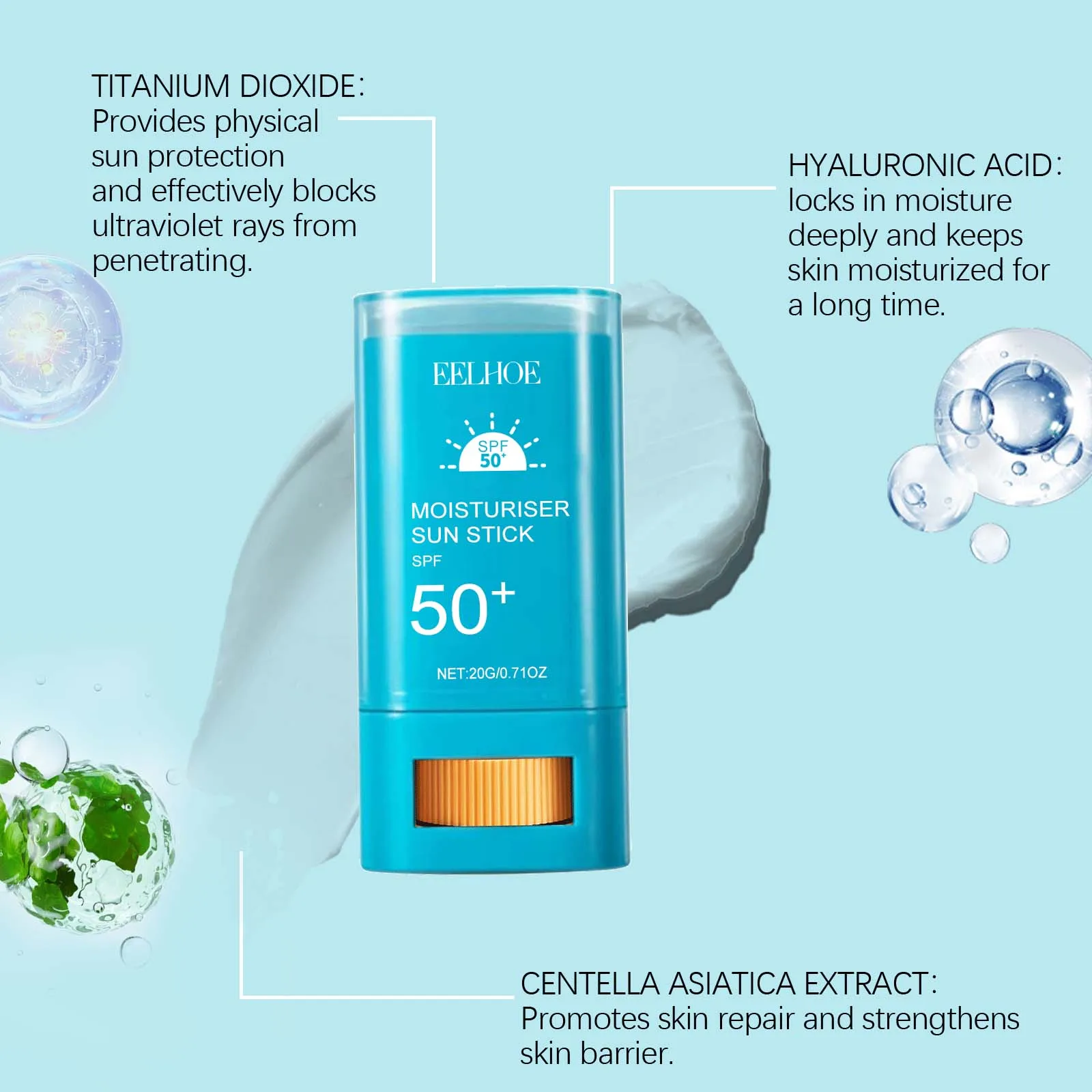 Moisturizing Protection Stick: Hydrates with a fresh, non-greasy finish, plus water resistance and UV protection.