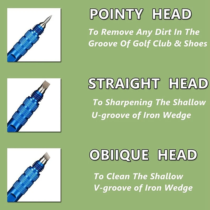 

Golf Club Groove Sharpener 3-In-1 Golf Club Cleaning Tool With Replaceable Heads And Retractable Carabiner