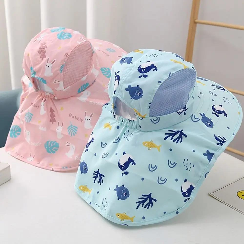 Summer Baby Sun Hat Bucket Cap With Whistle For Girls Boys Outdoor Neck Ear Cover Anti UV Kids Beach Caps