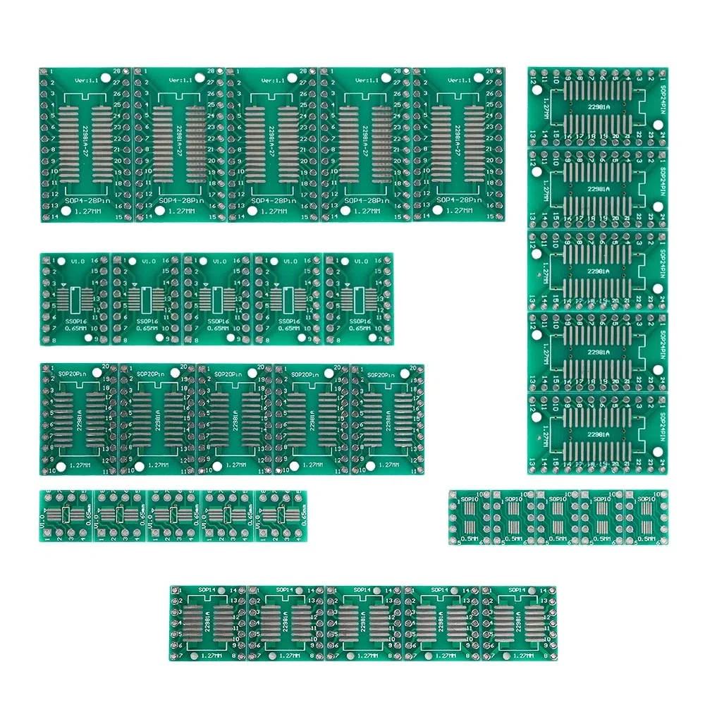 35pcs/lot Pcb SMD Turn to DIP Adapter Converter (7 kinds) Protoboard SOP8 MSOP10 SOP14 SOP16 SOP20 SOP24 SOP28 diy electronic