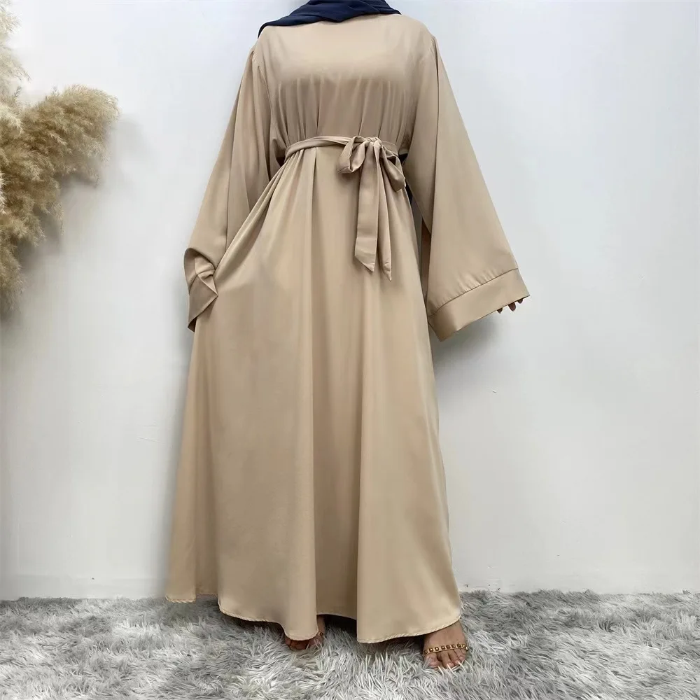 

Muslim Abayas With Belt Loose Kaftans Prayer Dress Full Sleeve Islamic Clothing Women Jilbabs Dubai Robe Lace Up Long Dresses