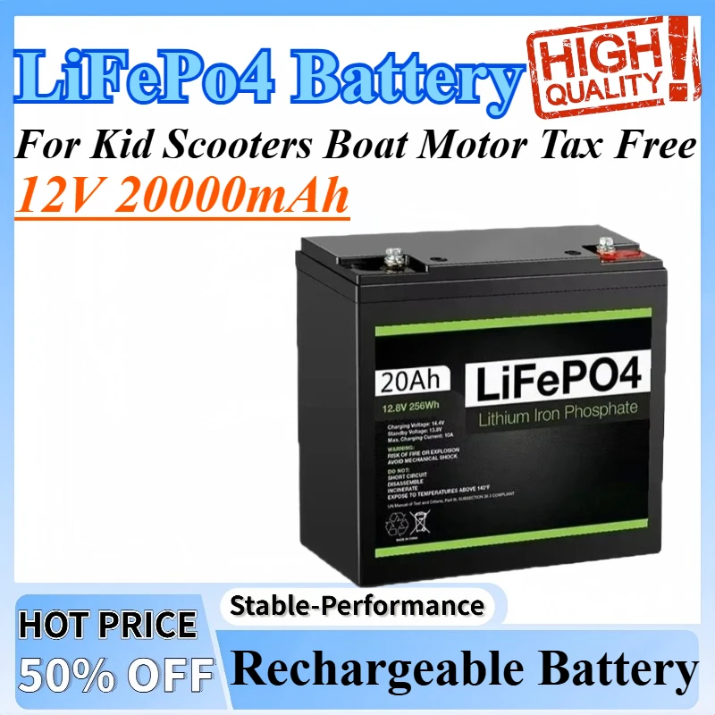 

12V 20000mAh LiFePo4 Battery Lithium Iron Phosphate LiFePo4 Rechargeable Battery For Kid Scooters Boat Motor Tax Free
