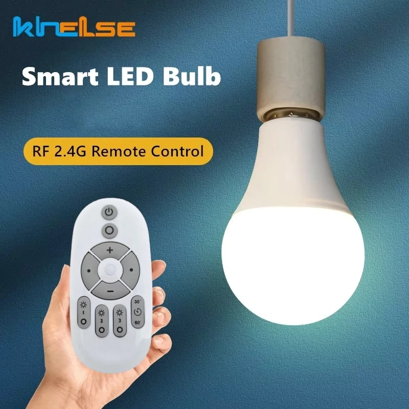 Inteligentna żarówka LED E27 6W 9W 12W RF 2.4G Bezprzewodowy pilot zdalnego sterowania Światło nocne Wyłączanie ciepłego, zimnego światła Ściemnialna żarówka LED