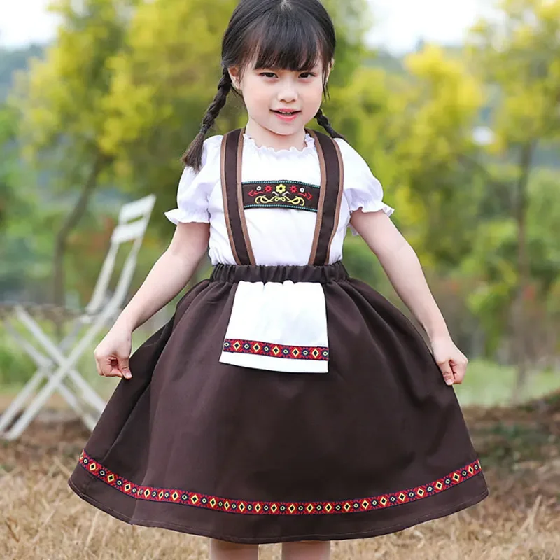 Child Traditional Oktoberfest Dirndl Dress German Bavarian Beer Wench Costume Kids Girl Maid Costume Stage Show Party Dress