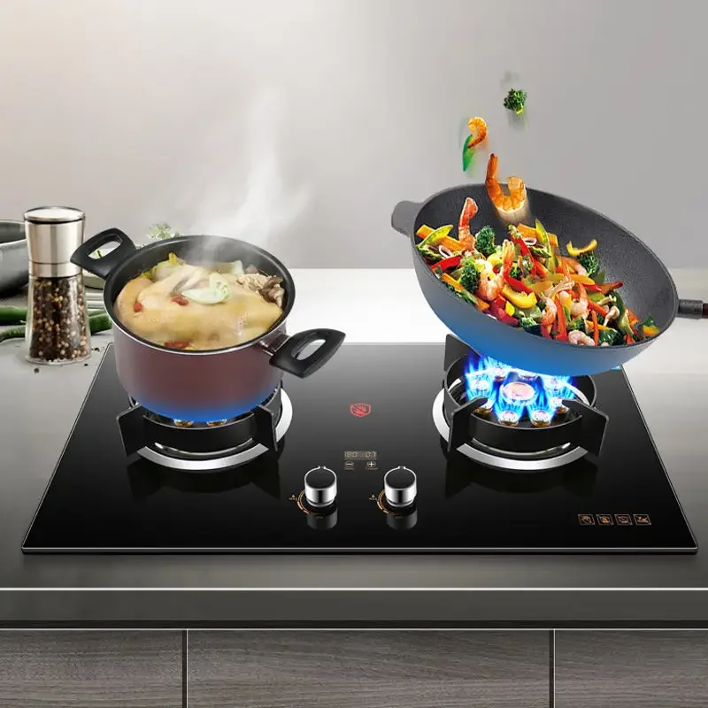 Built-In Double Cooktop Stainless Steel Glass Gas Stove for Household Use - Modern Design Kitchen Appliance
