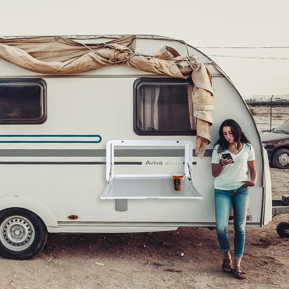 Foldable RV Wall Mounted Table 80x45CM Aluminum Alloy with Lock Outdoor Picnic for Campervan Motorhome Caravan Exterior Parts