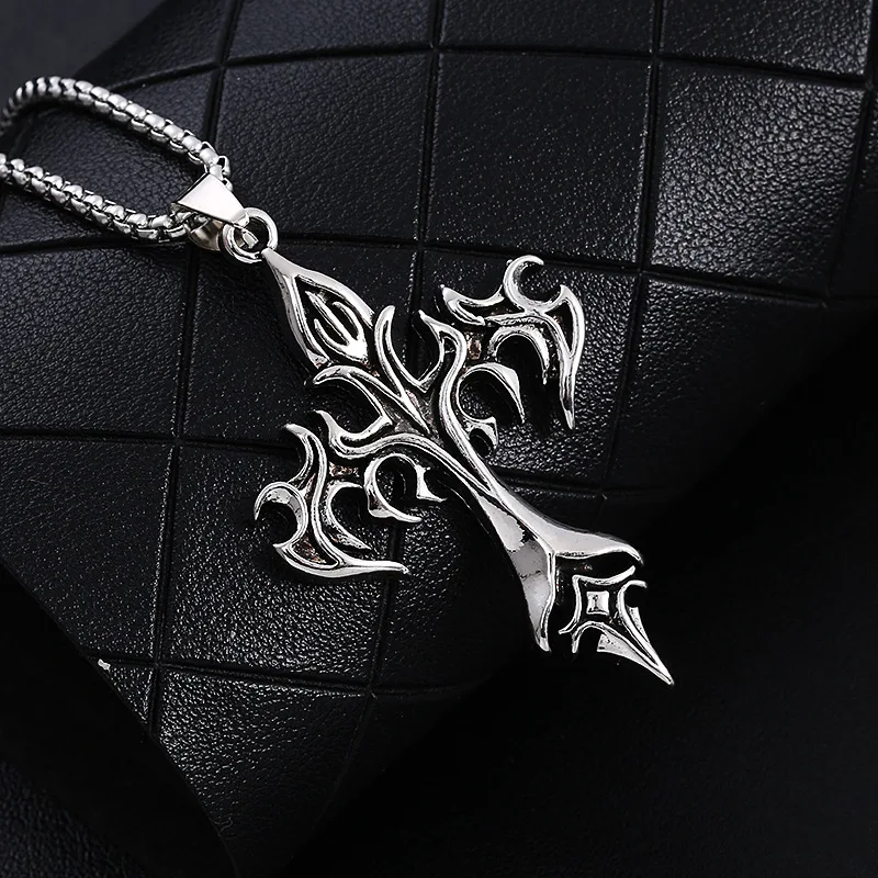 Classic hip-hop tide brand necklace flame guardian cross simple pendant men\'s and women\'s fashion retro couple pendant gift