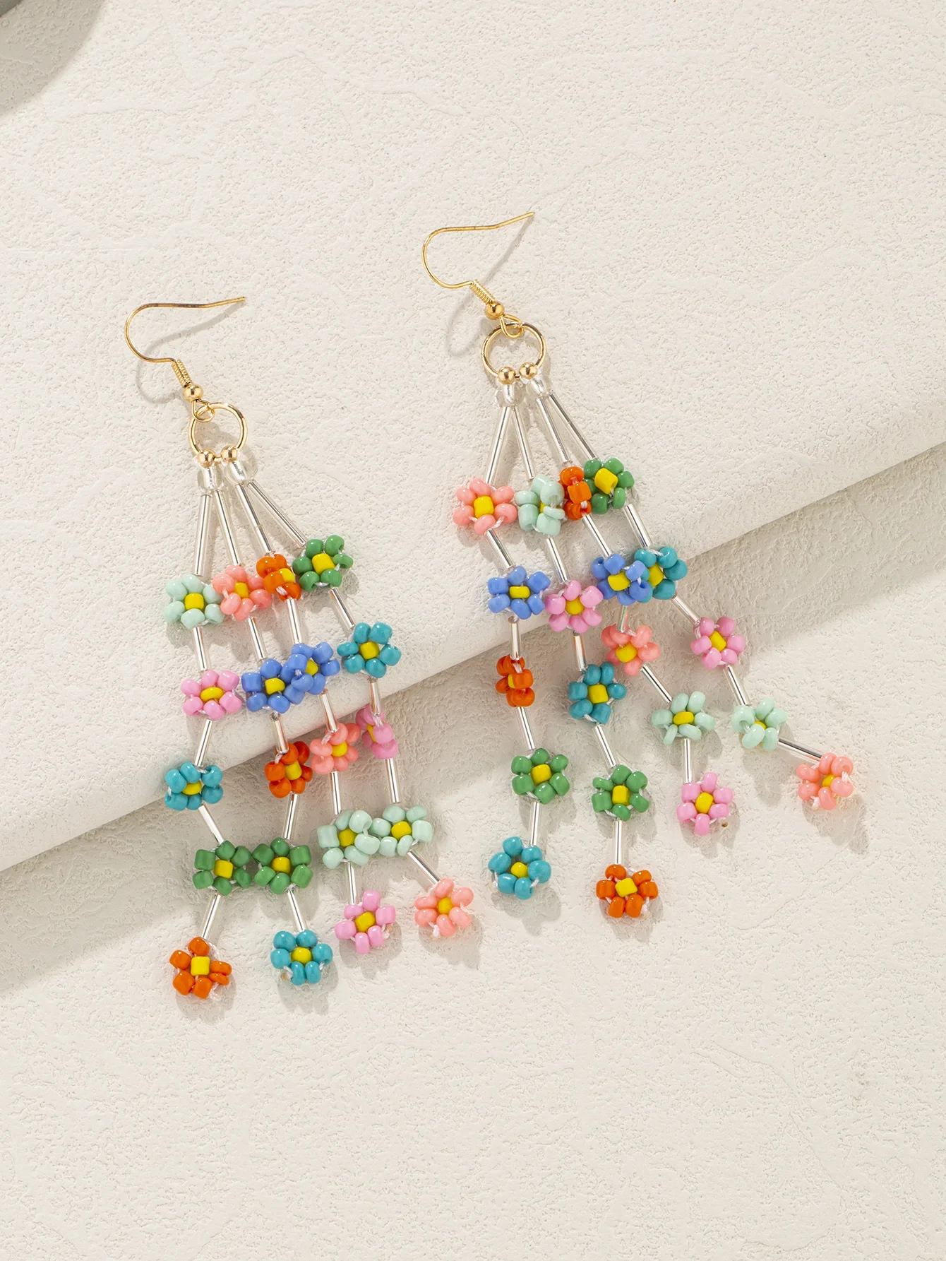 Beaded earrings Tassel Originality Flowers Colour Design Hand knitting Bohemia Alloy Tide Simple Rice bead earrings