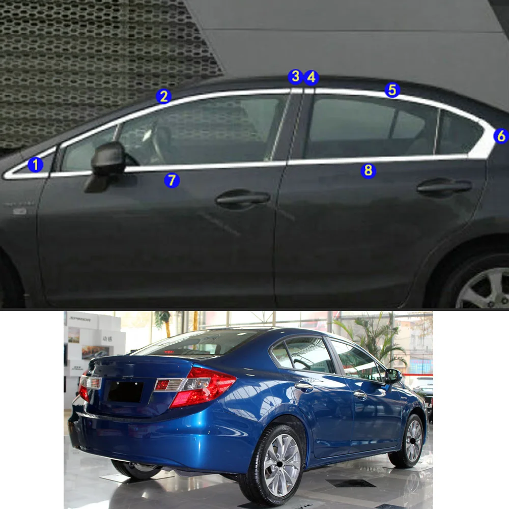 

For Honda Civic 9th Sedan 2012 2013 2014 2015 Car Sticker Garnish Pillar Window Middle Strip Trim Frame Hoods Parts