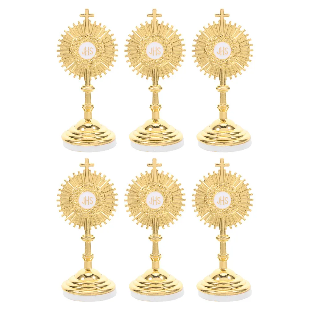 

6pcs Religious Statues Home Crucifix Decoration Metal Standing Cross Figurine for Tabletop Decor Zinc Alloy