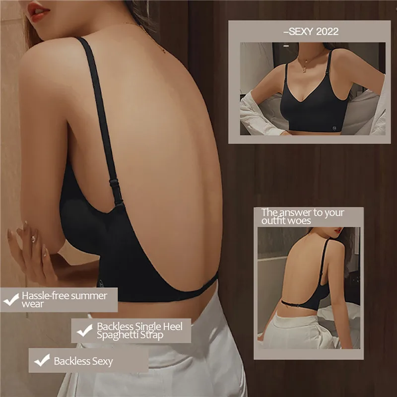 Soutien-gorge en forme de U pour femme, lingerie dos nu, sous-vêtement féminin, coupe triangle, sous-vêtement sans trace, polymère, mince, sexy, été