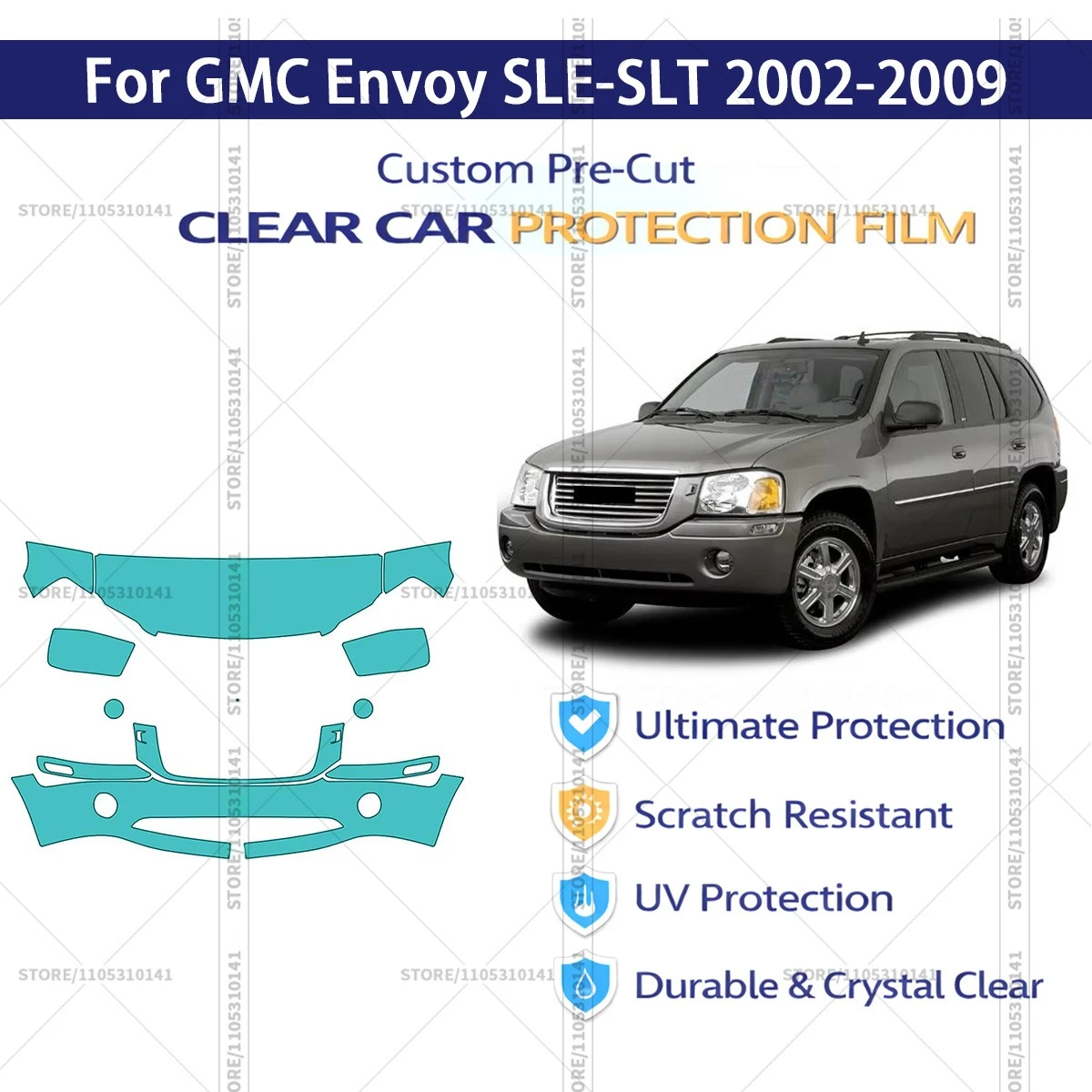 

Предварительно нарезанная прозрачная защитная пленка PPF для автомобилей, профессиональная автомобильная пленка PPF для GMC Envoy SLE-SLT 2002-2009, передний комплект