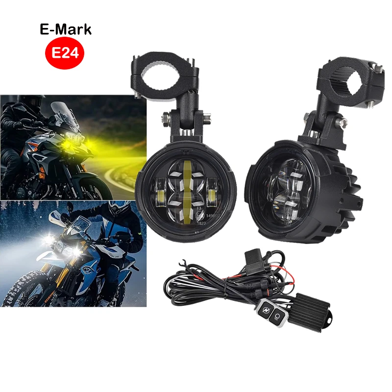 

Водонепроницаемые мотоциклетные фары, противотуманные фары, светодиодные вспомогательные лампы, двойной цвет для Honda Yamaha BMW Moto, вспомогательные фары дальнего света