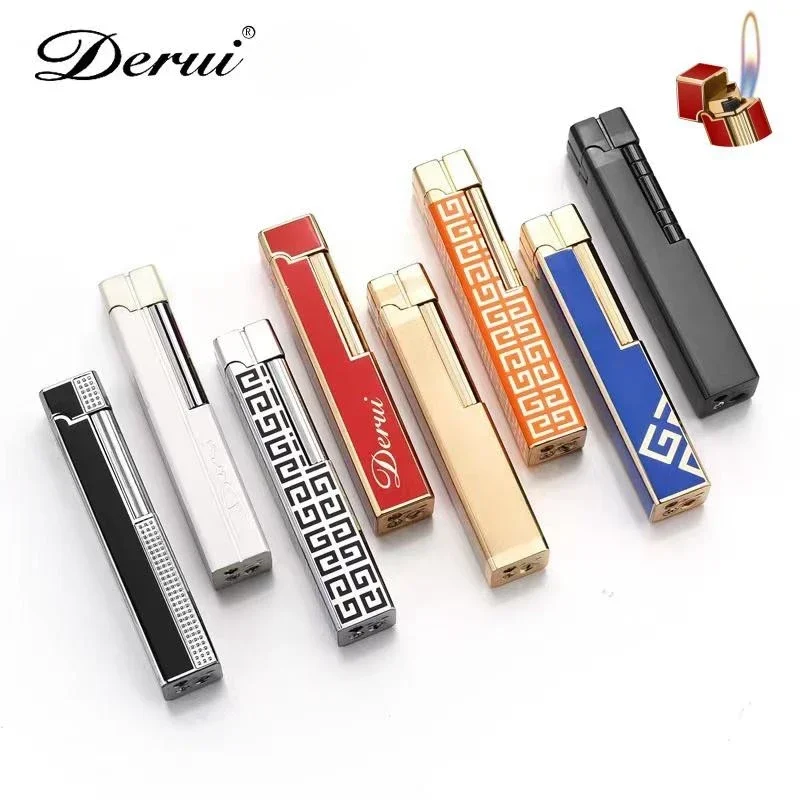 Personality Derui Retro Grinding Wheel Gas Lighter Female Side Slip Lighter Open Flame High-end Boutique Cigarette Lighter Gift