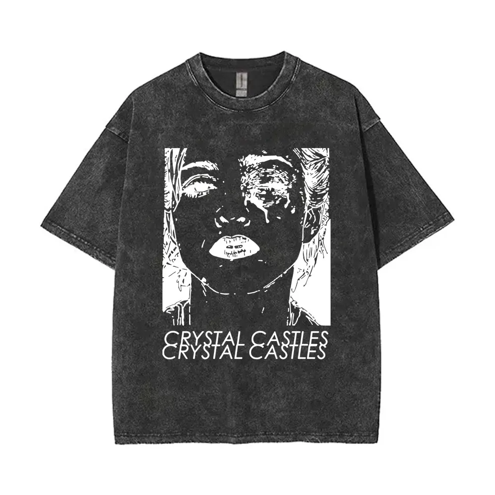 

Washed Vintage Crystal Castles Music Album II Double Sided Print T-shirt Men Gothic Punk T Shirt Men's Cotton T-shirts