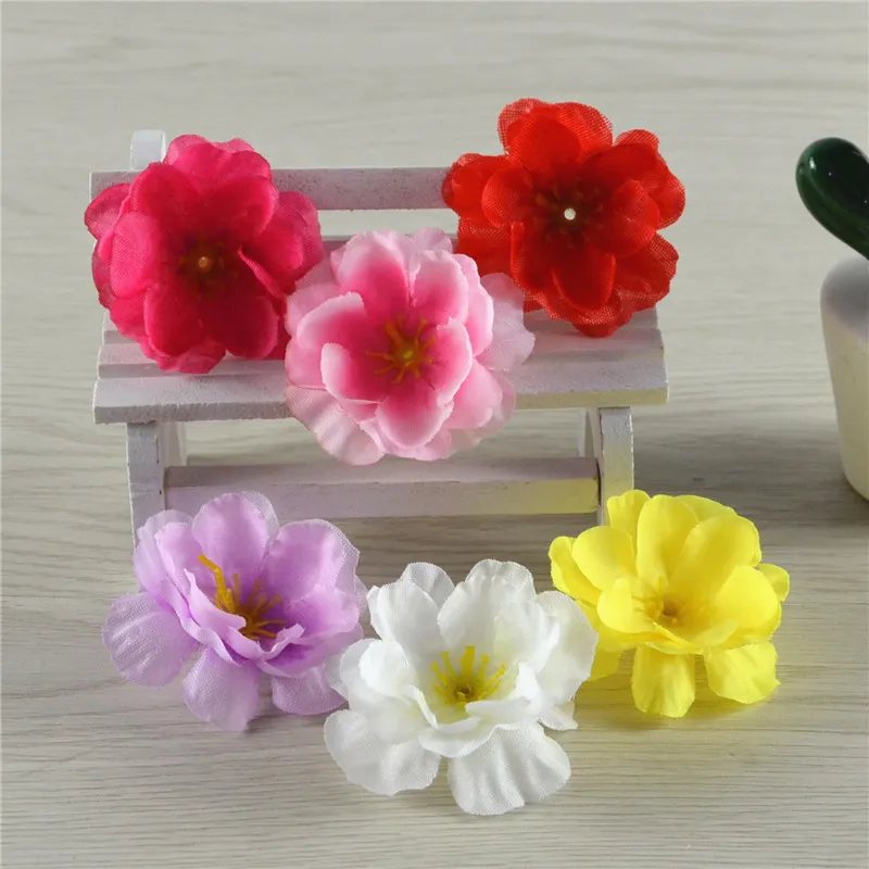 200pcs 4.5cm wholesale Artificial silk peach blossom plum blossom cherry blossom diy flower dance props clothes wedding wreath