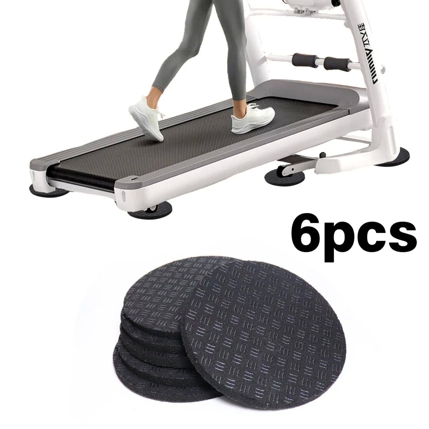 6Pcs Round Black Anti-Slip Treadmill Mat Rubber Floor Protector for Gym Exercise Equipment Noise Reduction
