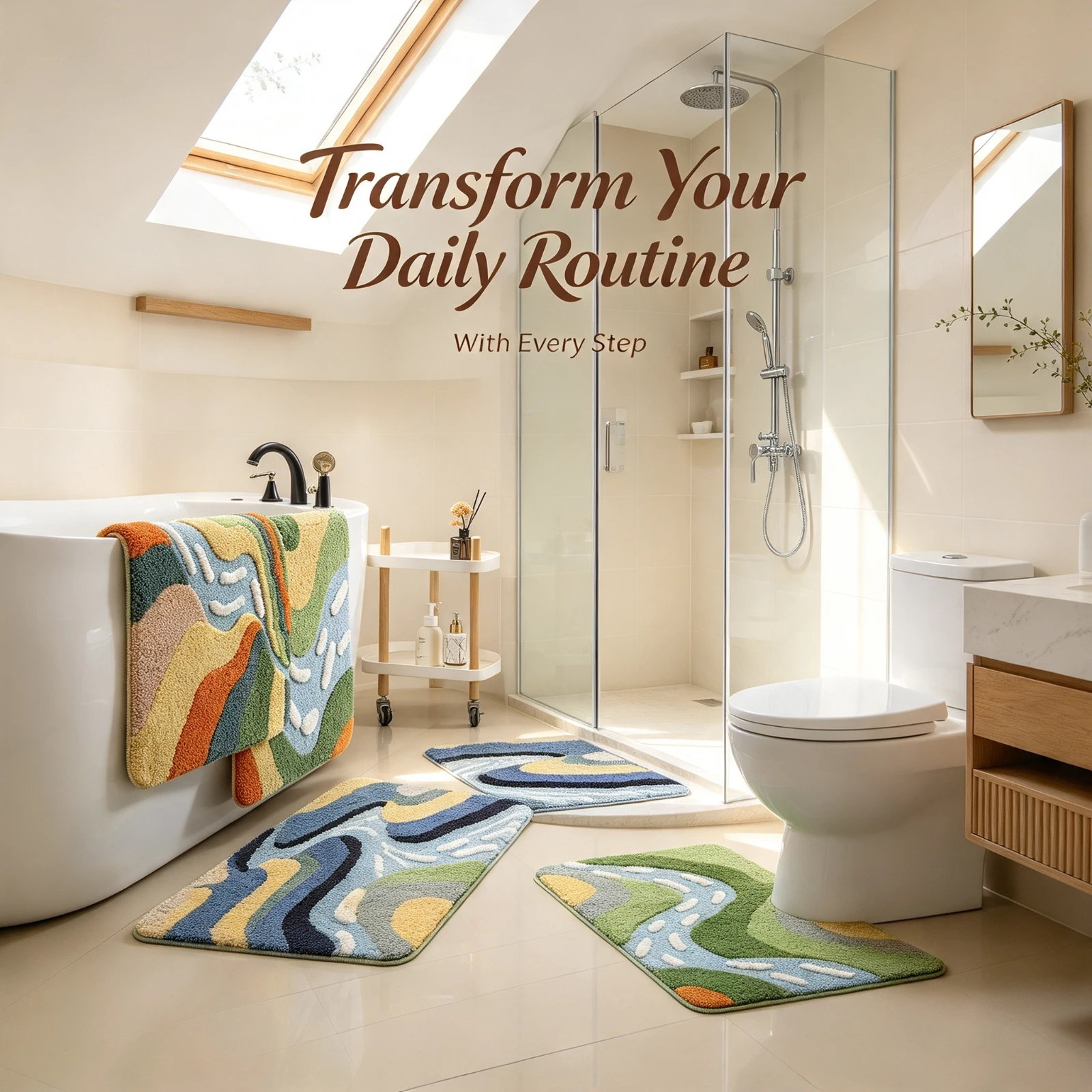 3D Landscape Bath Mat Non, Slip Rug Absorbent Flocked Bathroom, Floor Mats Shower Carpet Toilet, Doorway Home Decor 40x60cm