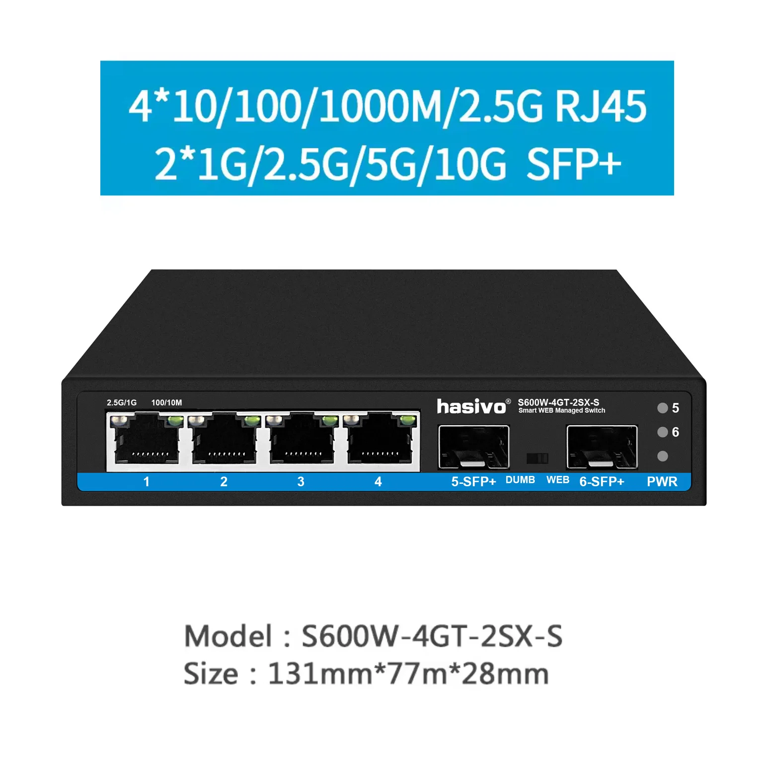 Hasivo 4/5/8 Ports 2,5G Netzwerk-Switch Webmanaged Mini-Größe mit 10G SFP+ Lüfterlosem Design