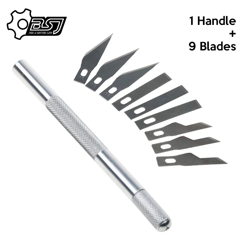 Dropshipping Metalen Handvat Scalpel 9 Blades Mes Hout Papier Cutter Craft Pen Messen Graveren Mes Diy Reparatie Handgereedschap