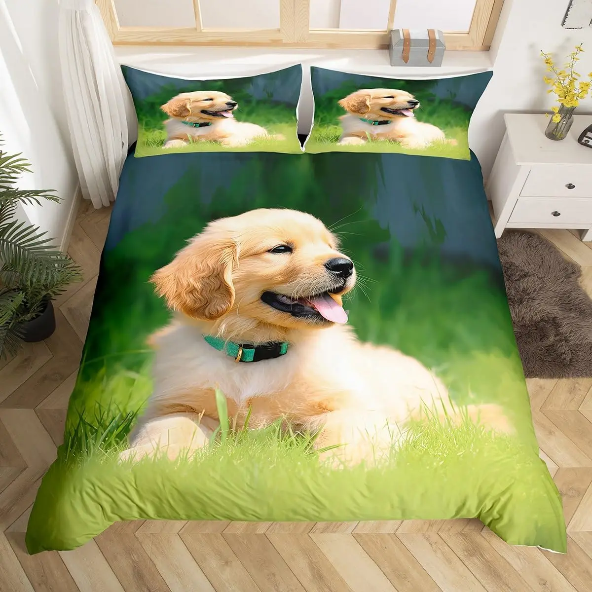 Golden Retriever Duvet Cover Twin Queen for Boys Girl Cute Pet Puppy Dog Bedding Set Funny Dog Comforter Cover with 2 Pillowcase