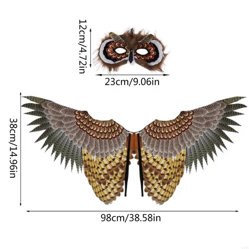 Q39C Eulen Kostüm Set für Kid Boys Girls Halloween Owl Mask Owl Flügelvögel Flügel Owl halbe Gesichtsmaske Party Gefälligkeiten