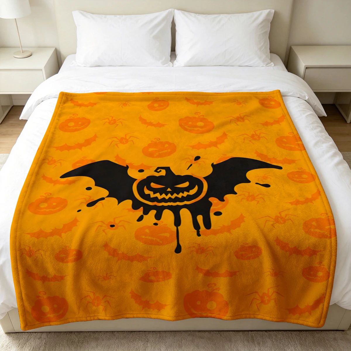 Black Slime Bat Pumpkin Soft Fluffy Flannel Blanket Super Cozy Lightweight Bed Blanket for Halloween Sofa Bed Christmas Decor